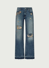LIU JO CAPSULE GIGI HADID jeans con strappi e spille gioiello Blu