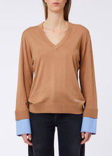 LIU JO WHITE maglia con scollo a v e pailettes Cammello