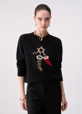 LIU JO WHITE maglia jacquard in lana con charm Nero