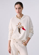 LIU JO WHITE maglia jacquard in lana con charm Bianco