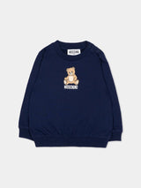 MOSCHINO KIDS felpa con scritta logo e orsetto Blu