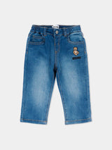 MOSCHINO KIDS jeans con patch logo Blu