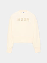 MSGM KIDS felpa girocollo con logo Crema