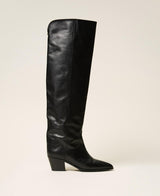 TWINSET stivali alti in pelle Nero