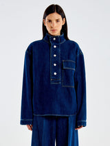 VICOLO camicia in jeans con taschino Blu