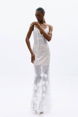 ALLURE abito lungo con inserti gioiello White