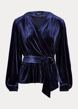 LAUREN RALPH LAUREN Blusa in velluto con cinta Blu