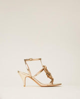 TWINSET Sandalo in pelle con fiore Oro