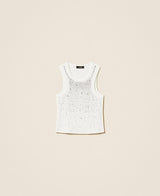 TWINSET ACTITUDE top a costine con ricamo Bianco