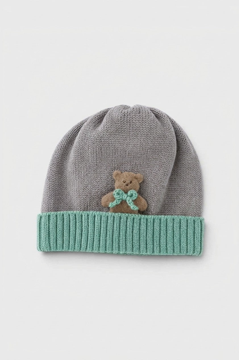 cappellino in lana con orsetto 608 SABBIA-SAVANE BABY LORD 