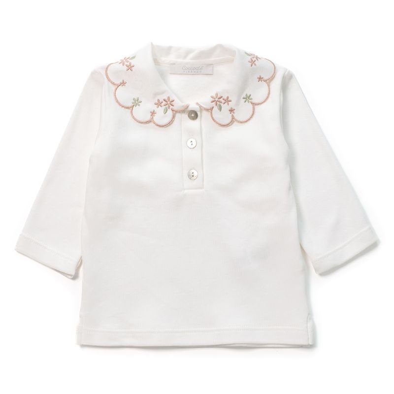 t-shirt con ricamo collo C64155 PANNA/ROSA COCCODE' 