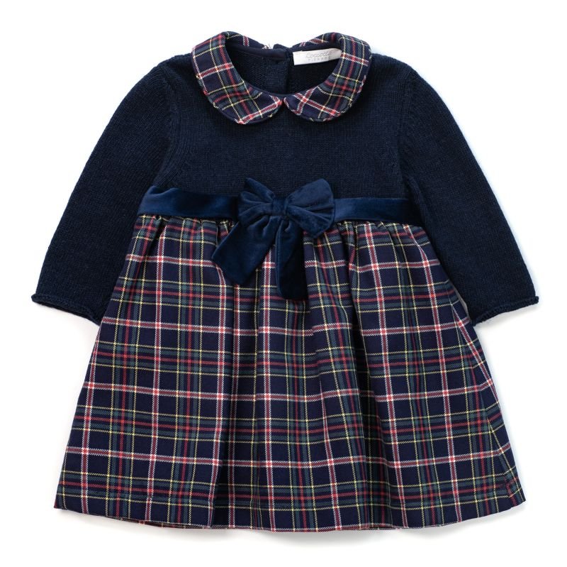 abito in tricot e tartan C64676 BLU/TARTAN COCCODE' 