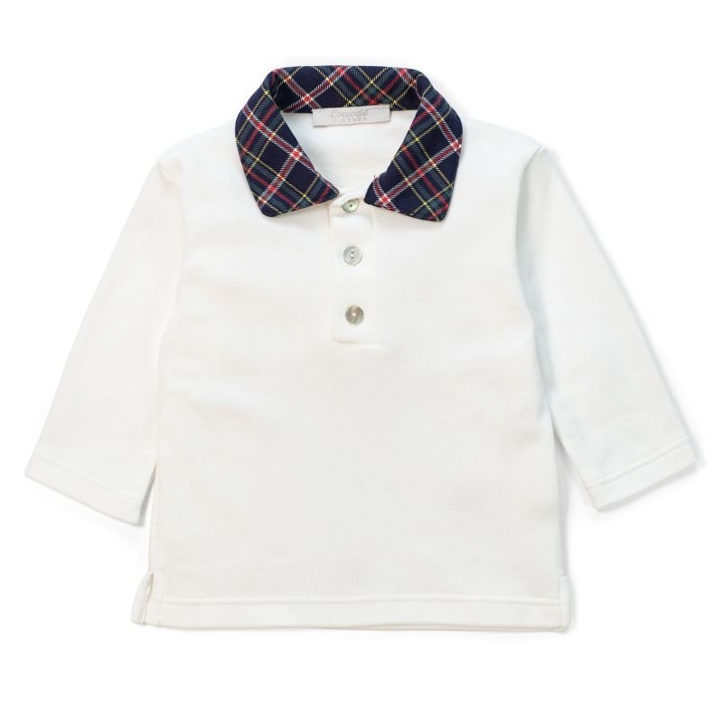 t-shirt con colletto tartan C64922 PANNA/TARTAN BLU COCCODE' 
