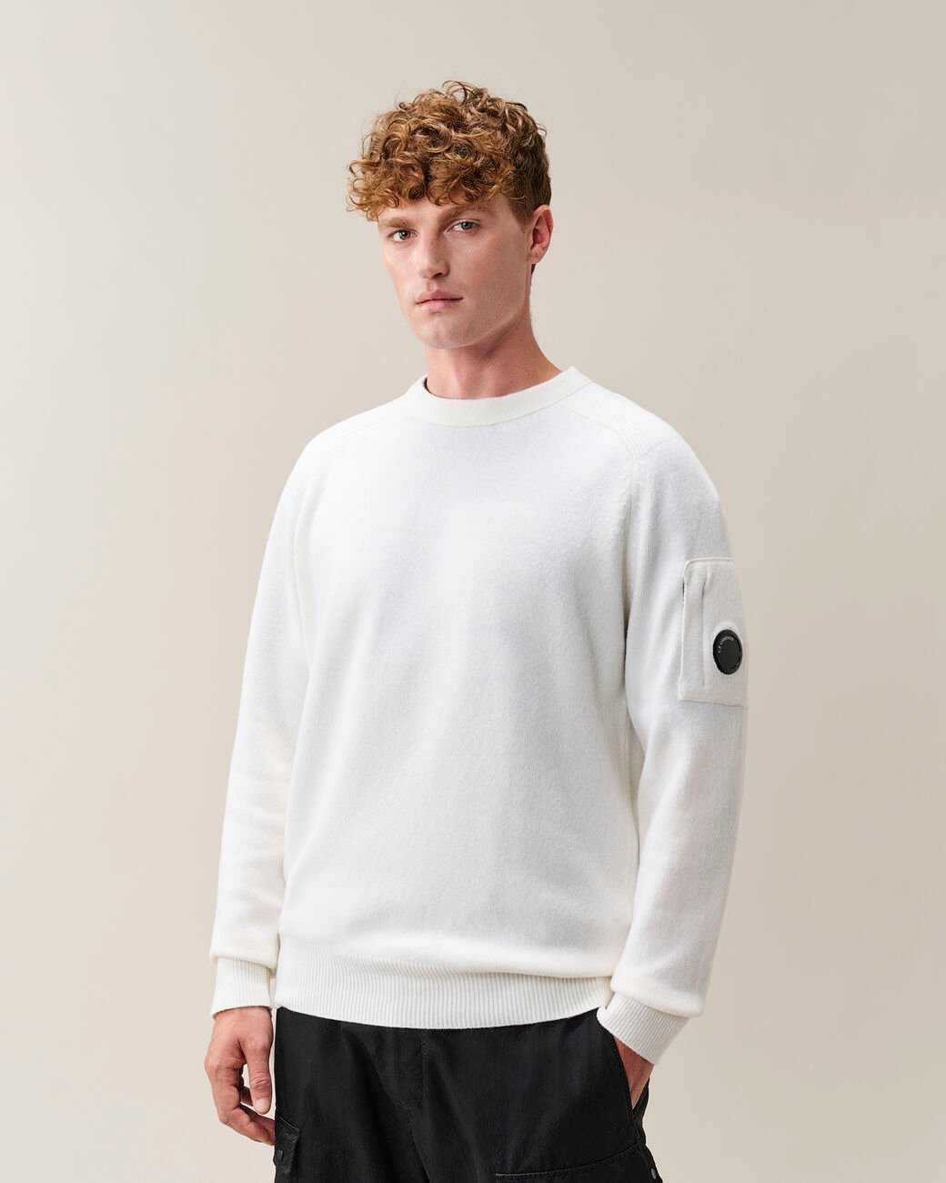 maglione in lana dagnello 21CMKN085A 110149A 103 GAUZE WHITE CP COMPANY 
