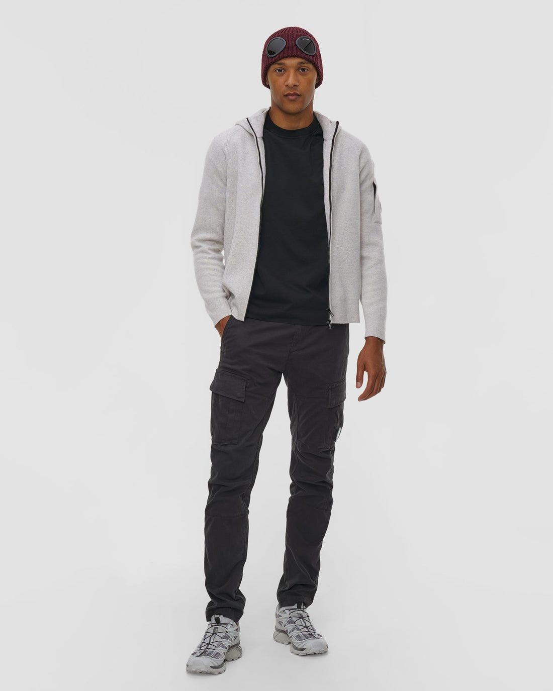 maglione in lana full zip 21CMKN097A 110149A M13 OFF WHITE MELANGE CP COMPANY 