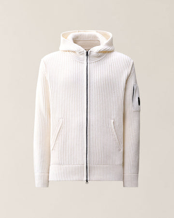 cardigan full zip e cappuccio 21CMKN106A 110149A 103 GAUZE WHITE CP COMPANY 