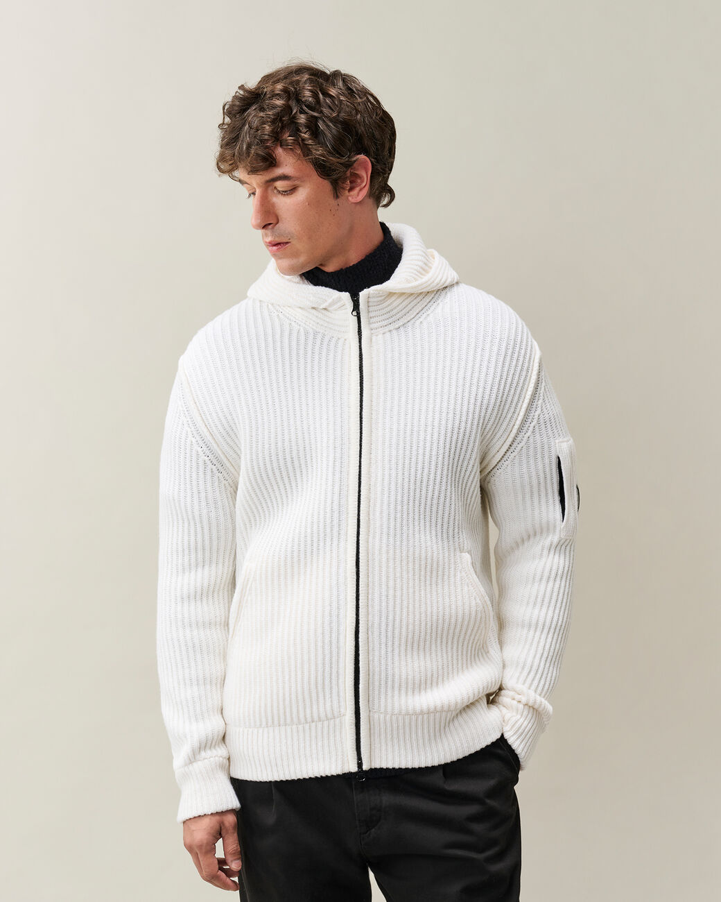 cardigan full zip e cappuccio 21CMKN106A 110149A 103 GAUZE WHITE CP COMPANY 