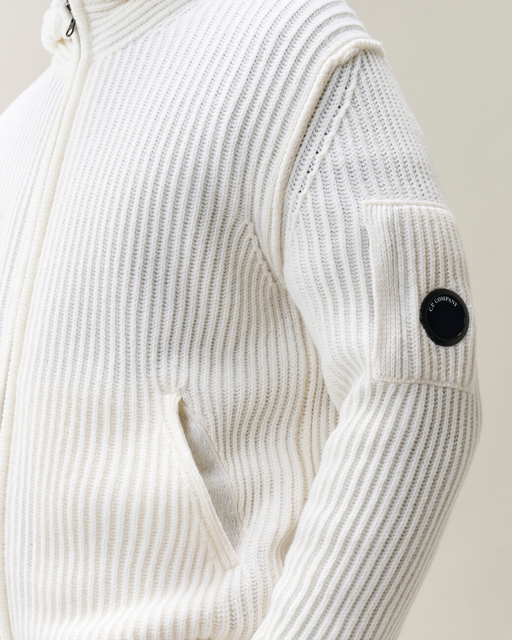 cardigan full zip e cappuccio 21CMKN106A 110149A 103 GAUZE WHITE CP COMPANY 