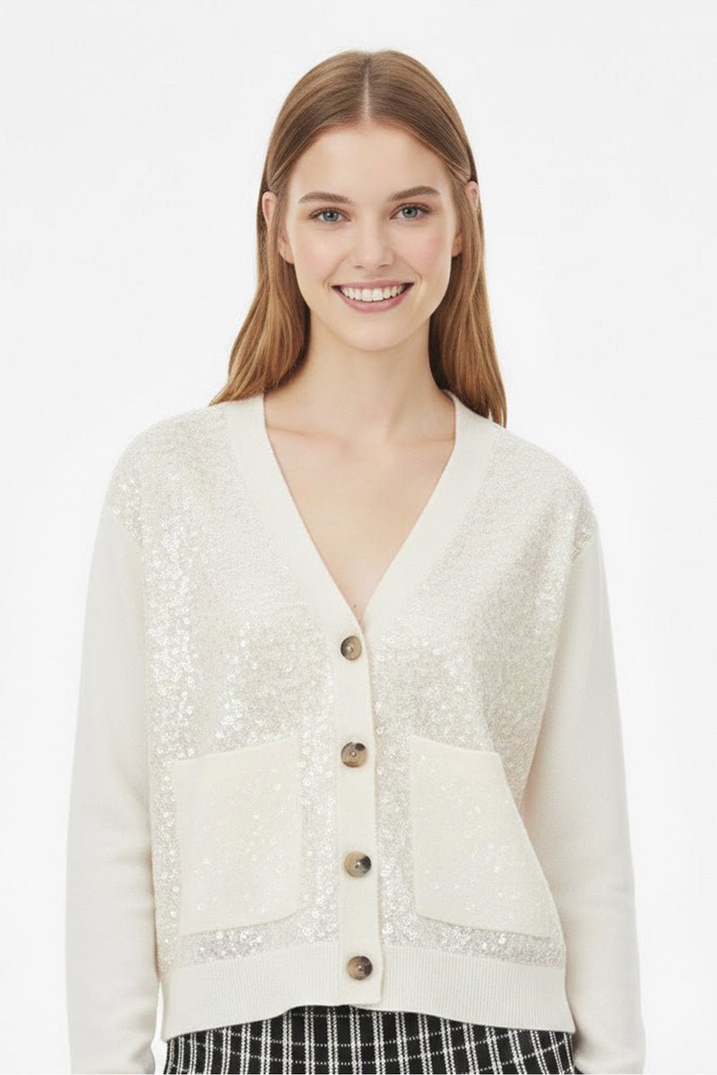 cardigan in maglia con pailettes A645020 20 ECRU DERHY 