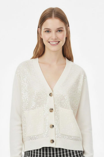 cardigan in maglia con pailettes A645020 20 ECRU DERHY 