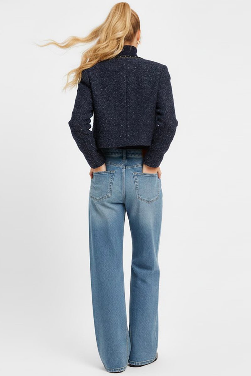 giacca corta in tweed A685014 300 MARINE DERHY 