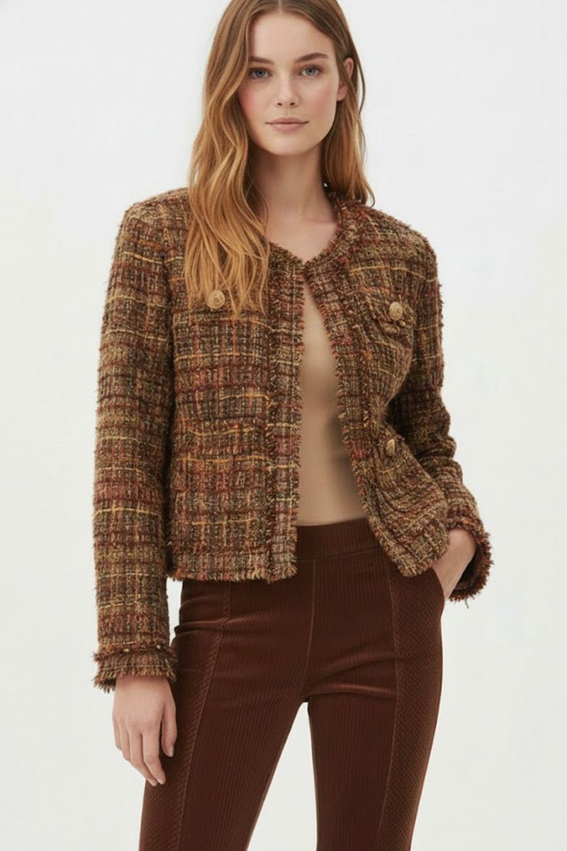 giacca marrone in tweed A685023 10 MARRON DERHY 