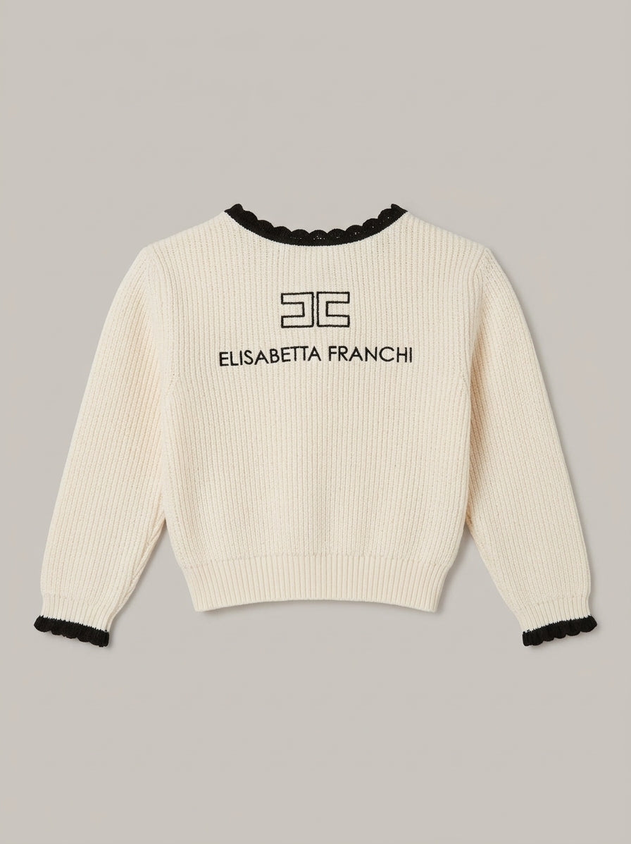 maglia cotone con bordini smerlati EGMA060 FL001 0188 ELISABETTA FRANCHI 