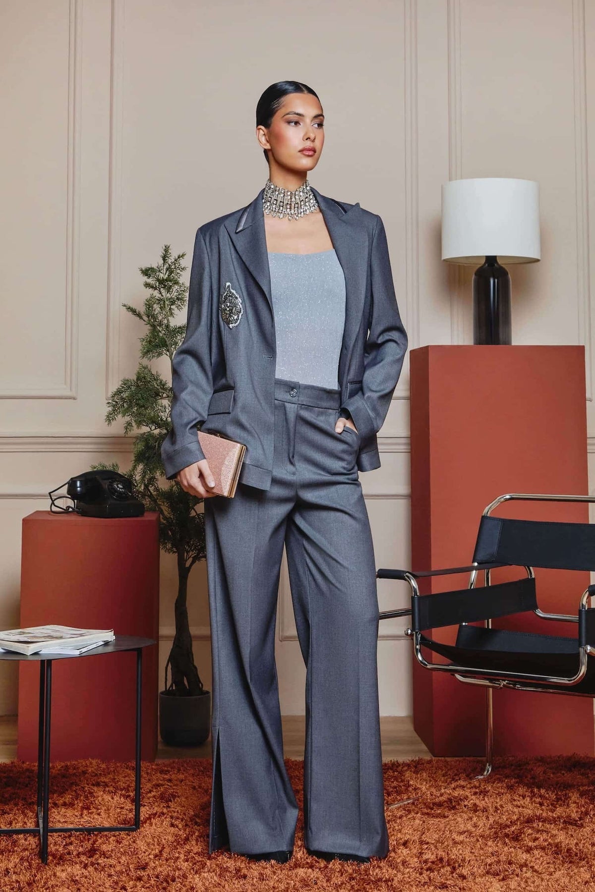 giacca blazer con applicazione H.J1300.4733 PIOMBO HANITA 