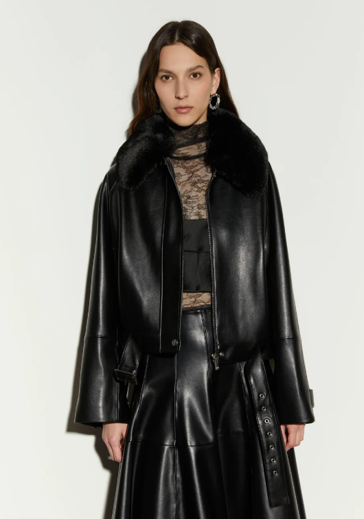 giubbino in similpelle con cintura IS26FW-J056-T008 900 BLACK ISABELLE BLANCHE PARIS 