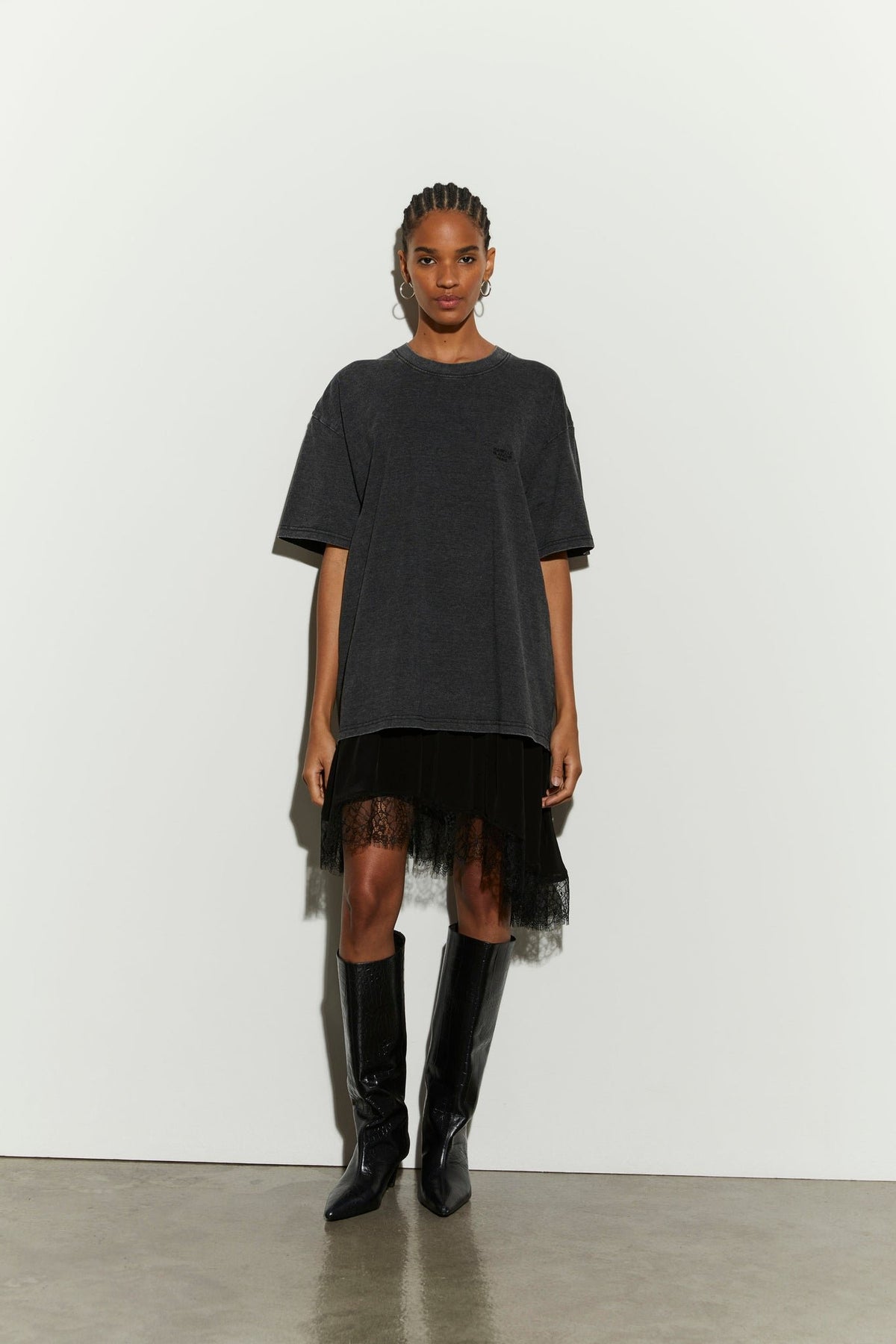 t-shirt in raso e pizzo IS26FW-T032-T032 912 ANTHRACITE DELAVE ISABELLE BLANCHE PARIS 