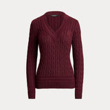 LAUREN RALPH LAUREN maglione a trecce con scollo V Bordeaux