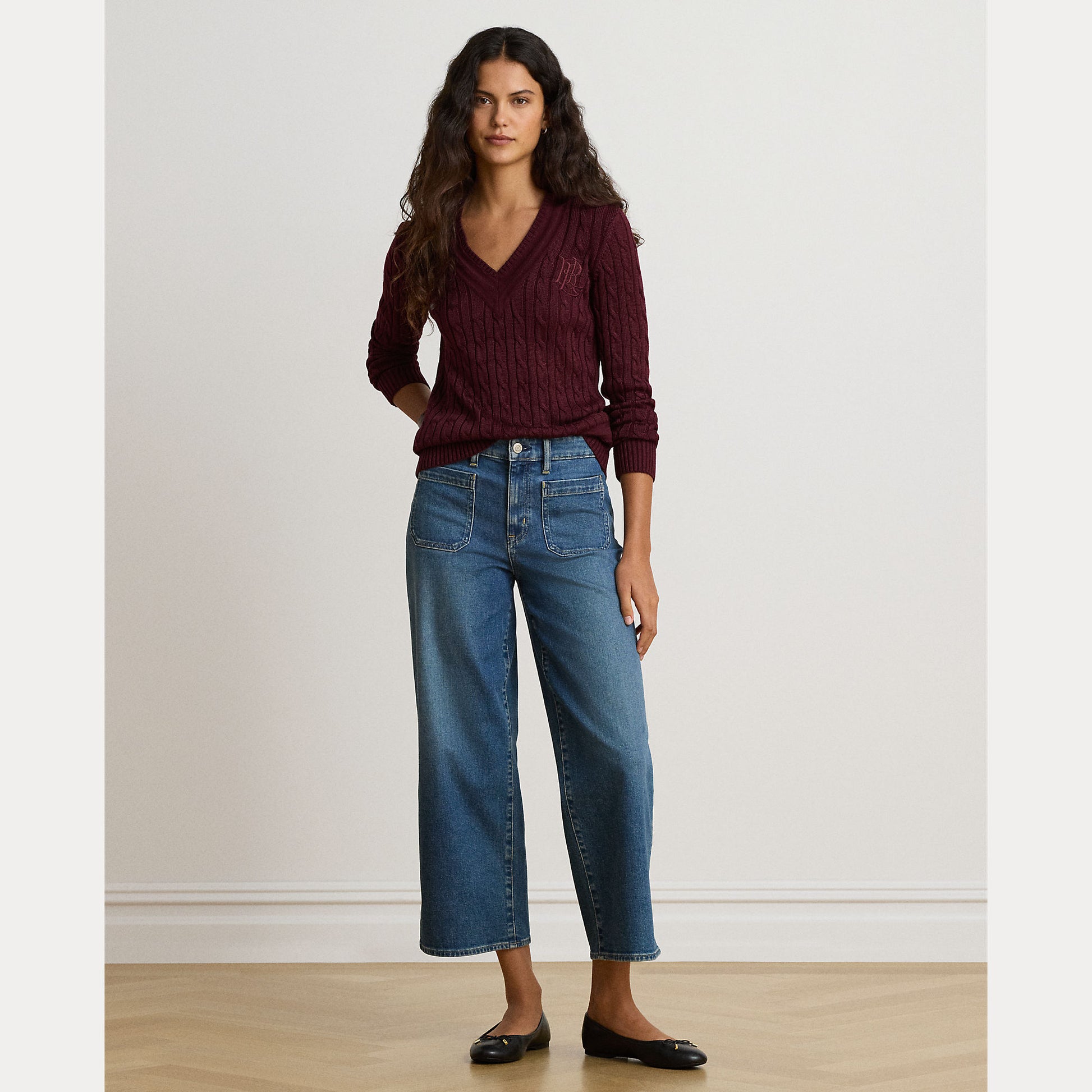 maglione a trecce con scollo V 200-888795 501 LAUREN RALPH LAUREN 