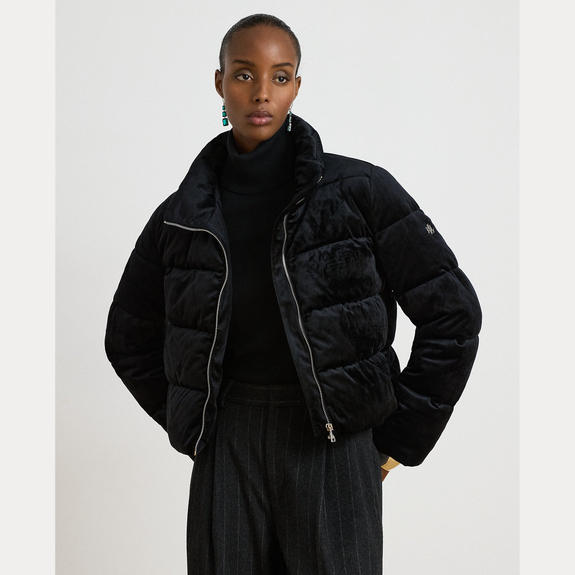 giubbino a collo alto in velluto 297-P23453 001 LAUREN RALPH LAUREN 