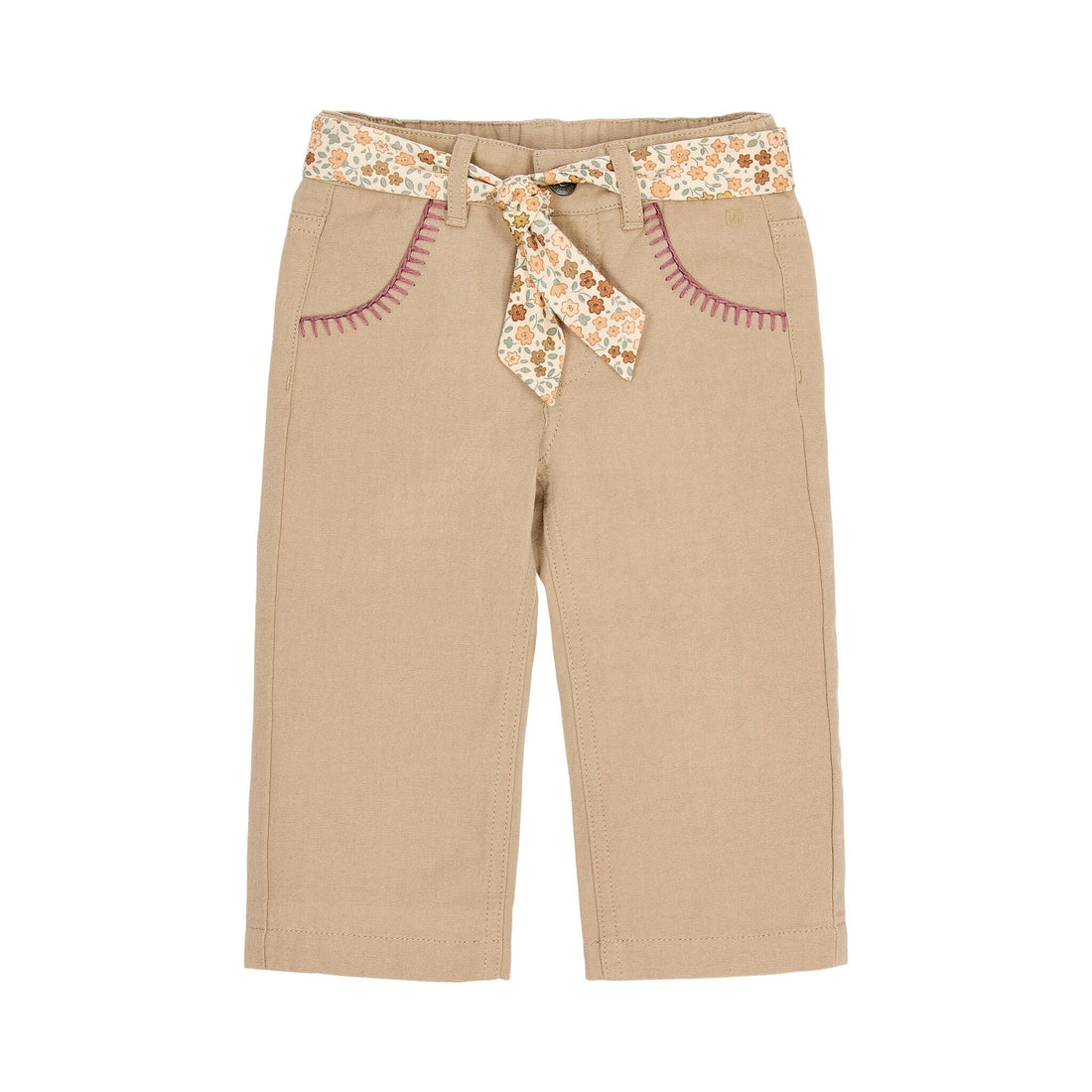 PANTALONE CON CINTURA A FIORI CL2609301 TAUPE LITTLE DUTCH 