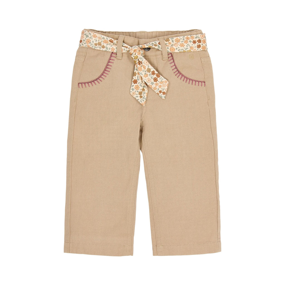 PANTALONE CON CINTURA A FIORI CL2609301 TAUPE LITTLE DUTCH 