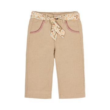 PANTALONE CON CINTURA A FIORI CL2609301 TAUPE LITTLE DUTCH 