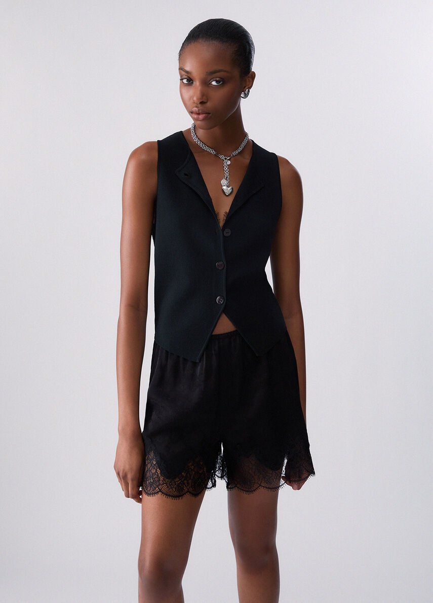 gilet in maglia con dettaglio in pizzo CF6006MS55N 22222 LIU JO BLACK 