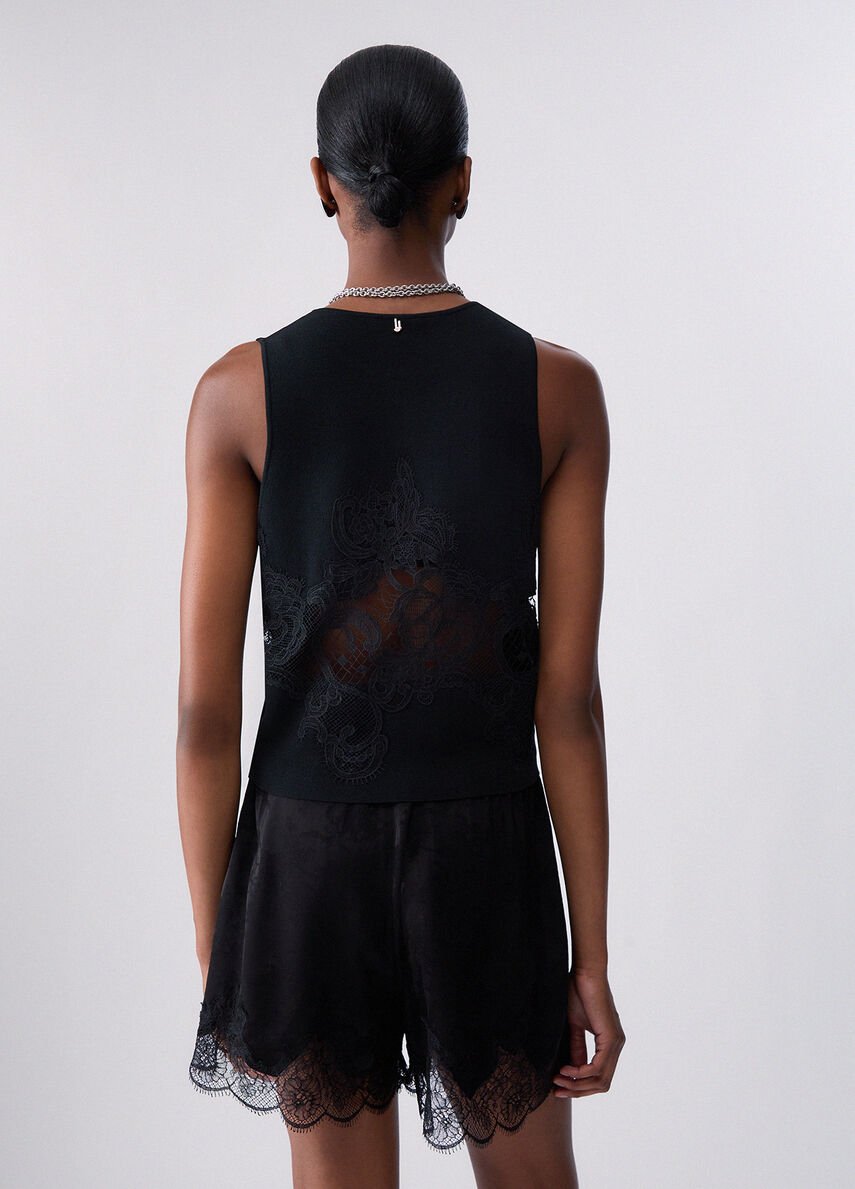 gilet in maglia con dettaglio in pizzo CF6006MS55N 22222 LIU JO BLACK 