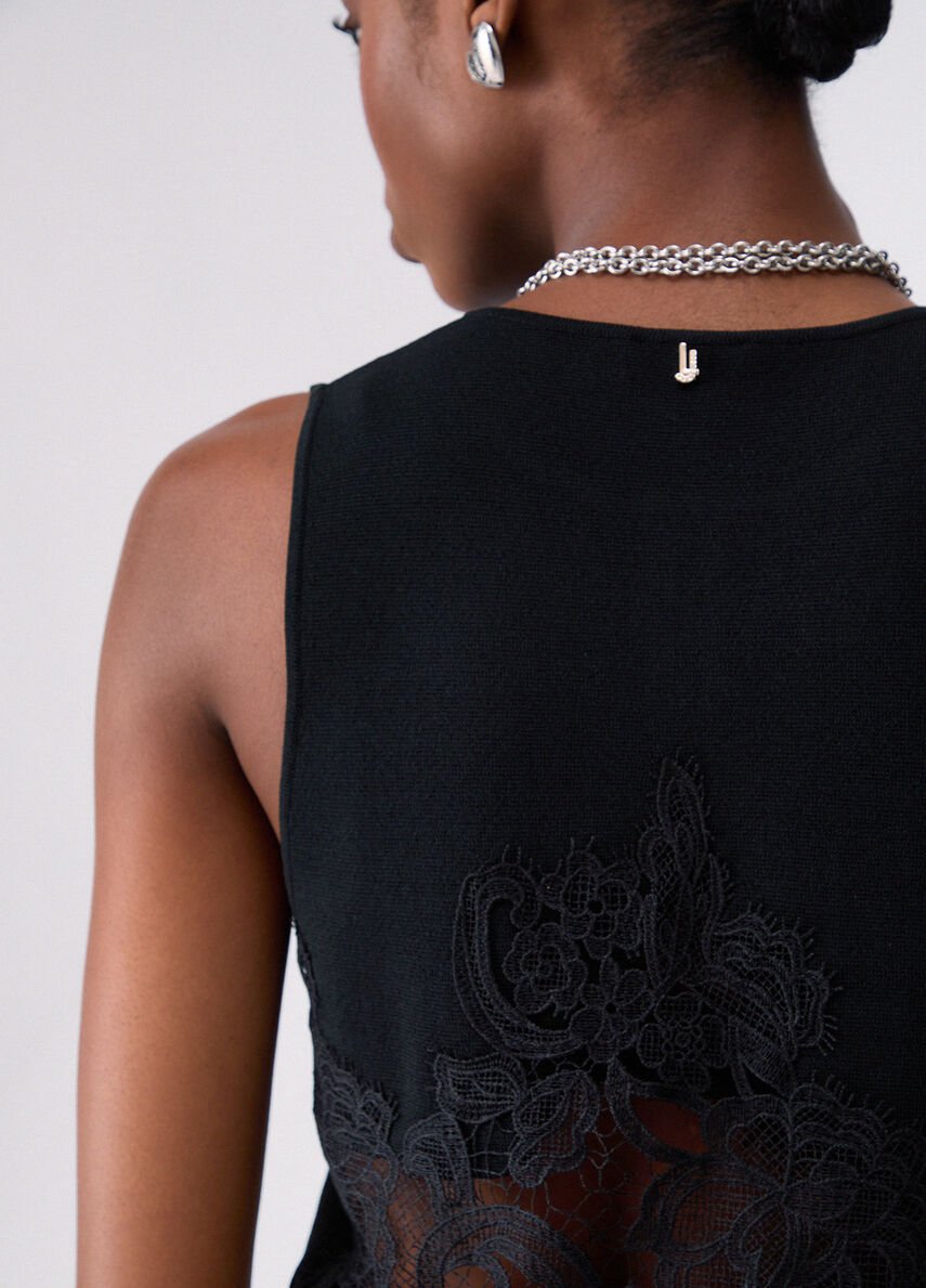 gilet in maglia con dettaglio in pizzo CF6006MS55N 22222 LIU JO BLACK 