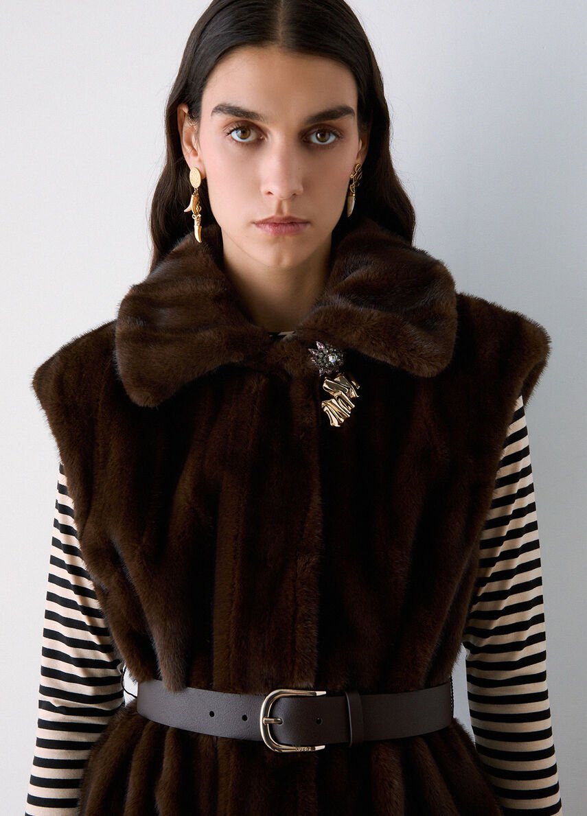 gilet lunog in pelliccia sintetica CF6017ES046 01629 LIU JO BLACK 