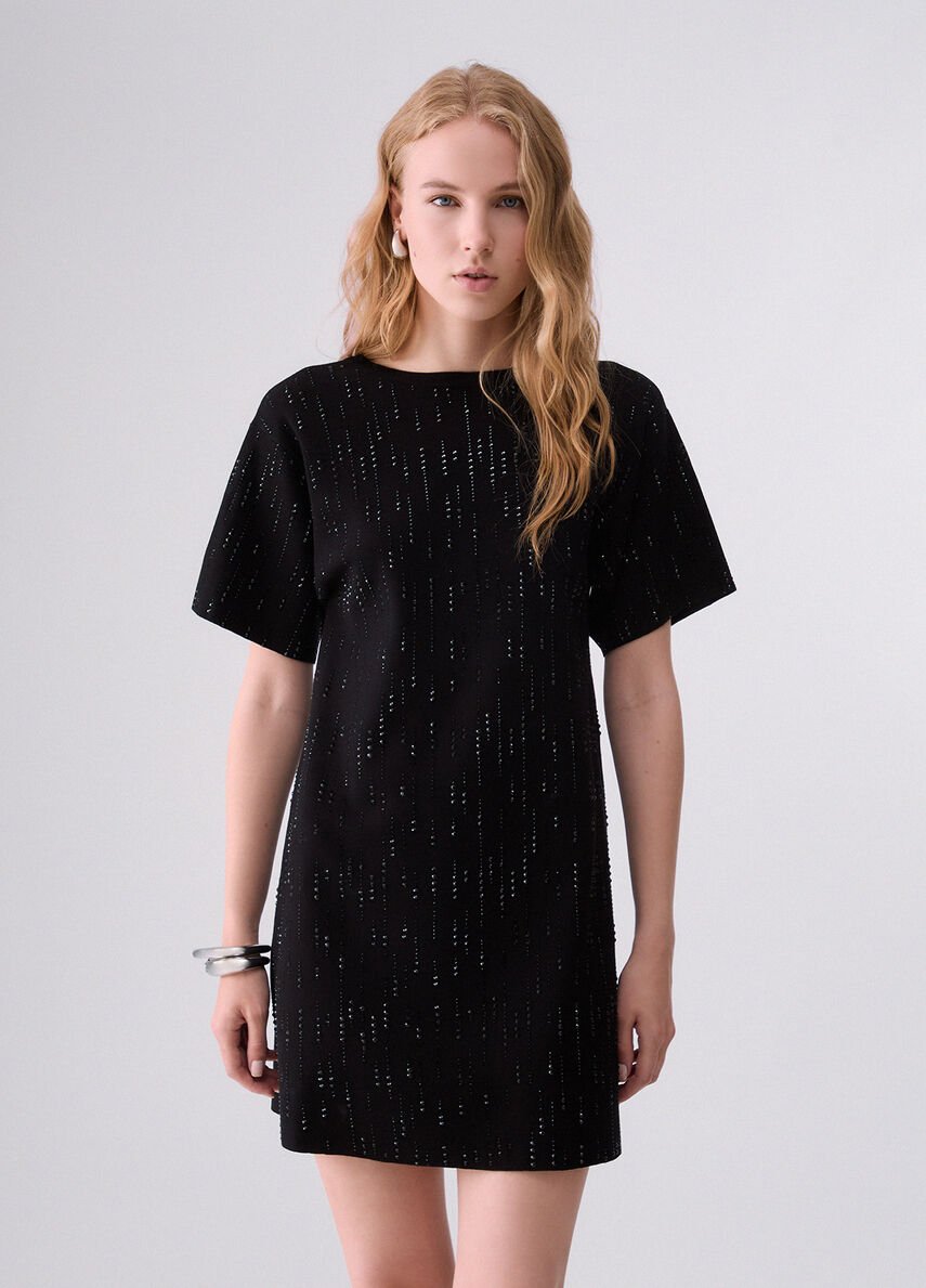 abito in maglia con strass CF6162MS99E L9605 LIU JO BLACK 