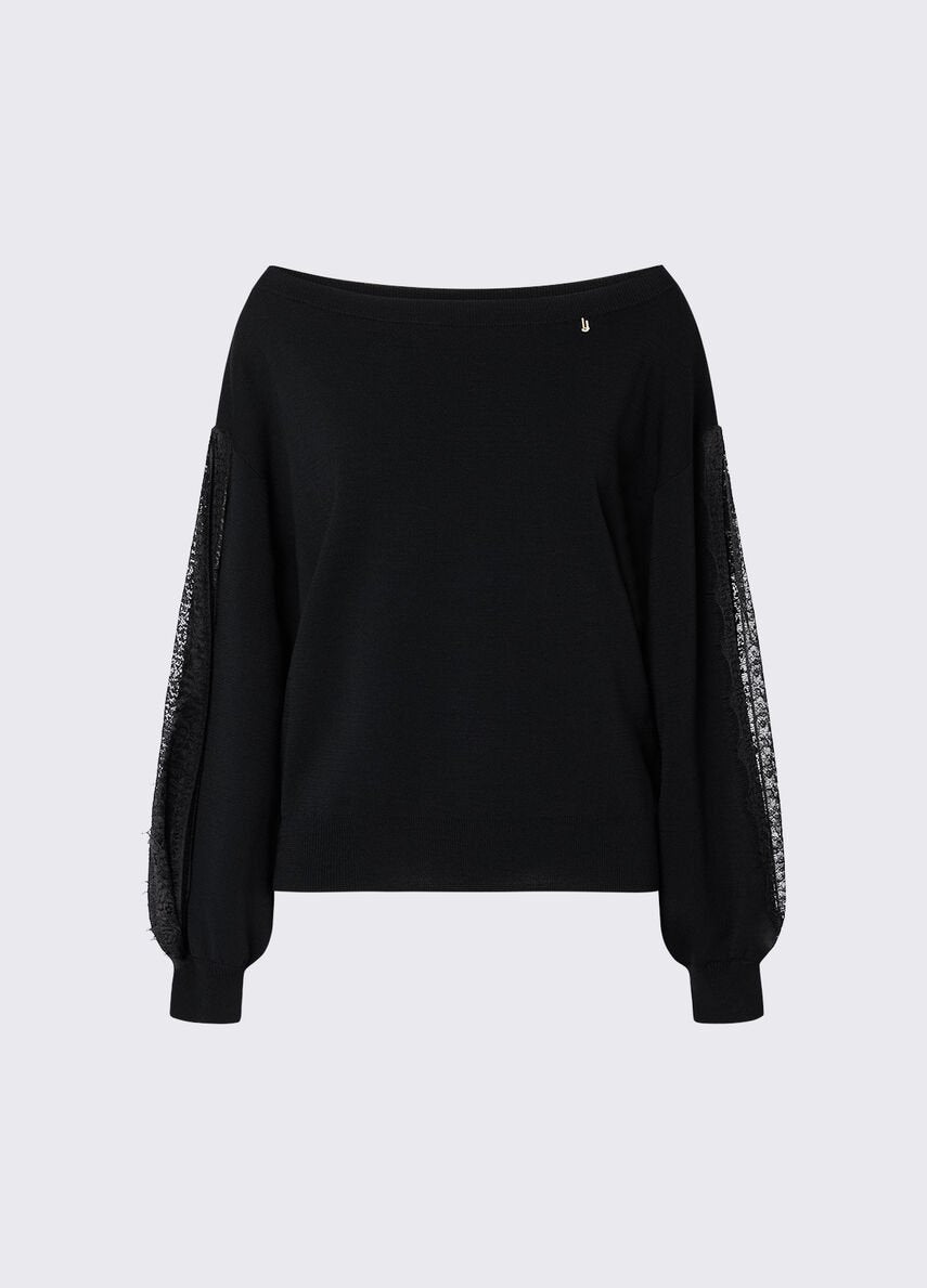 maglia con inserti in pizzo CF6264MS55N 22222 LIU JO BLACK 