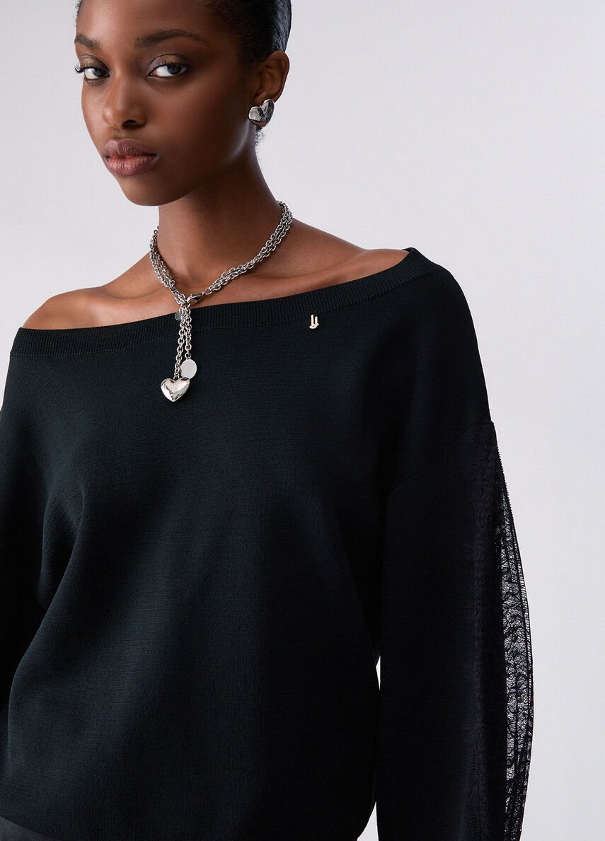 maglia con inserti in pizzo CF6264MS55N 22222 LIU JO BLACK 