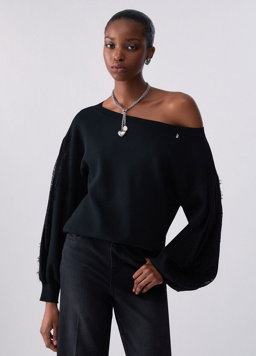 maglia con inserti in pizzo CF6264MS55N 22222 LIU JO BLACK 