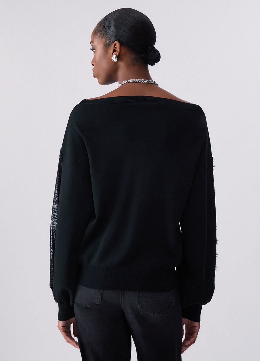 maglia con inserti in pizzo CF6264MS55N 22222 LIU JO BLACK 