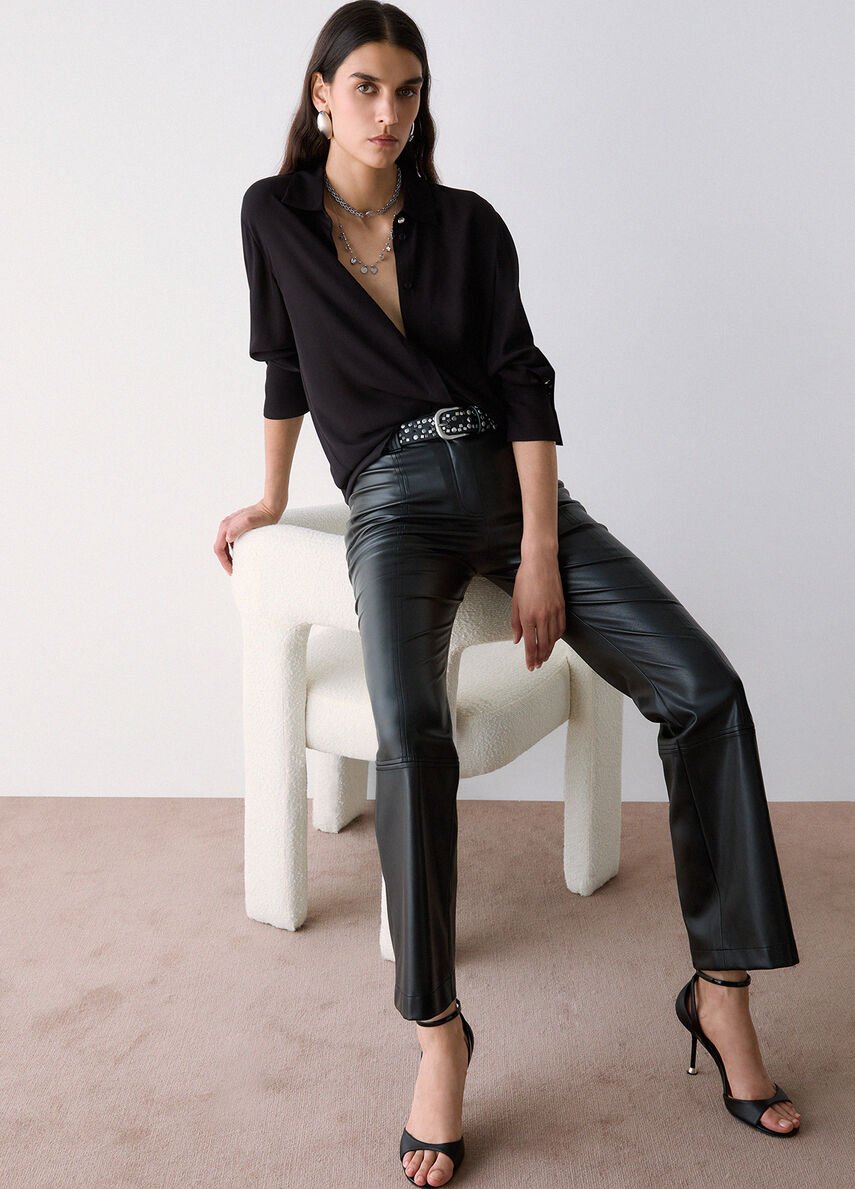 pantalone in tessuto spalmato CF6280E0624 22222 LIU JO BLACK 