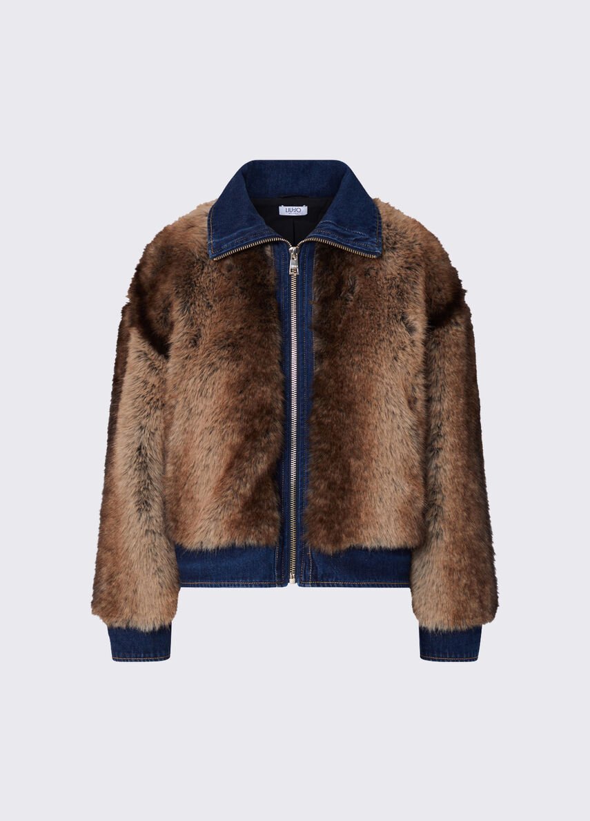 giubbino in pelliccia sintetica UF6153E1158 X0466 LIU JO DENIM 