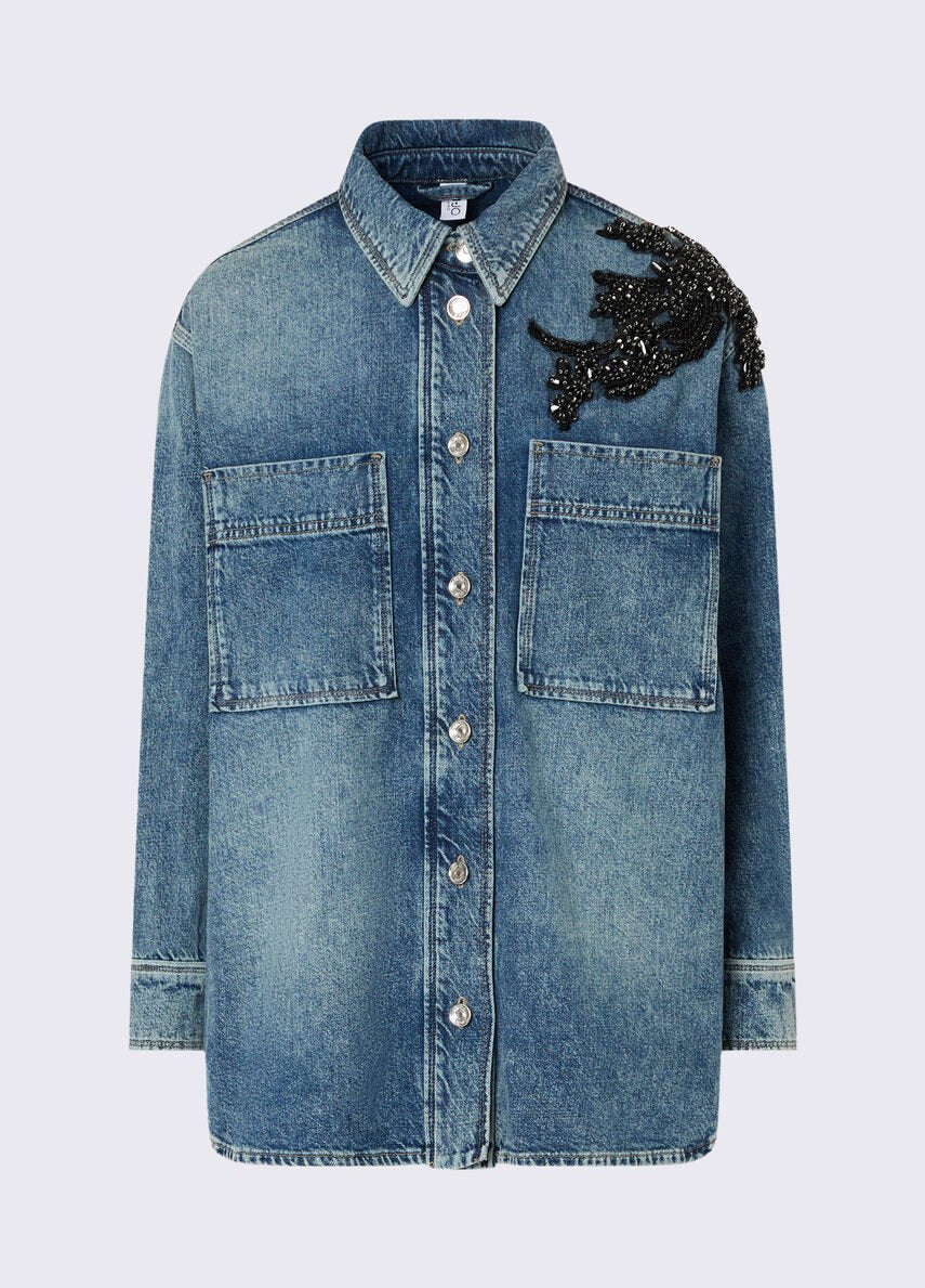 camicia in denim con applicazioni UF6167D4854 79110 LIU JO DENIM 