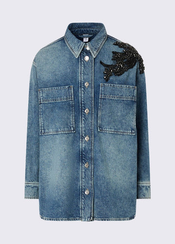 camicia in denim con applicazioni UF6167D4854 79110 LIU JO DENIM 