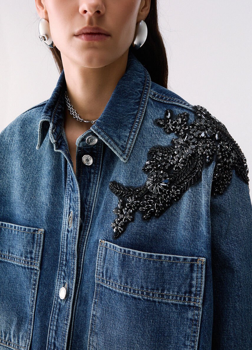 camicia in denim con applicazioni UF6167D4854 79110 LIU JO DENIM 